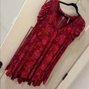 Free People Red and Pink Keyhole Swing Tunic or mini dress- long sleeve